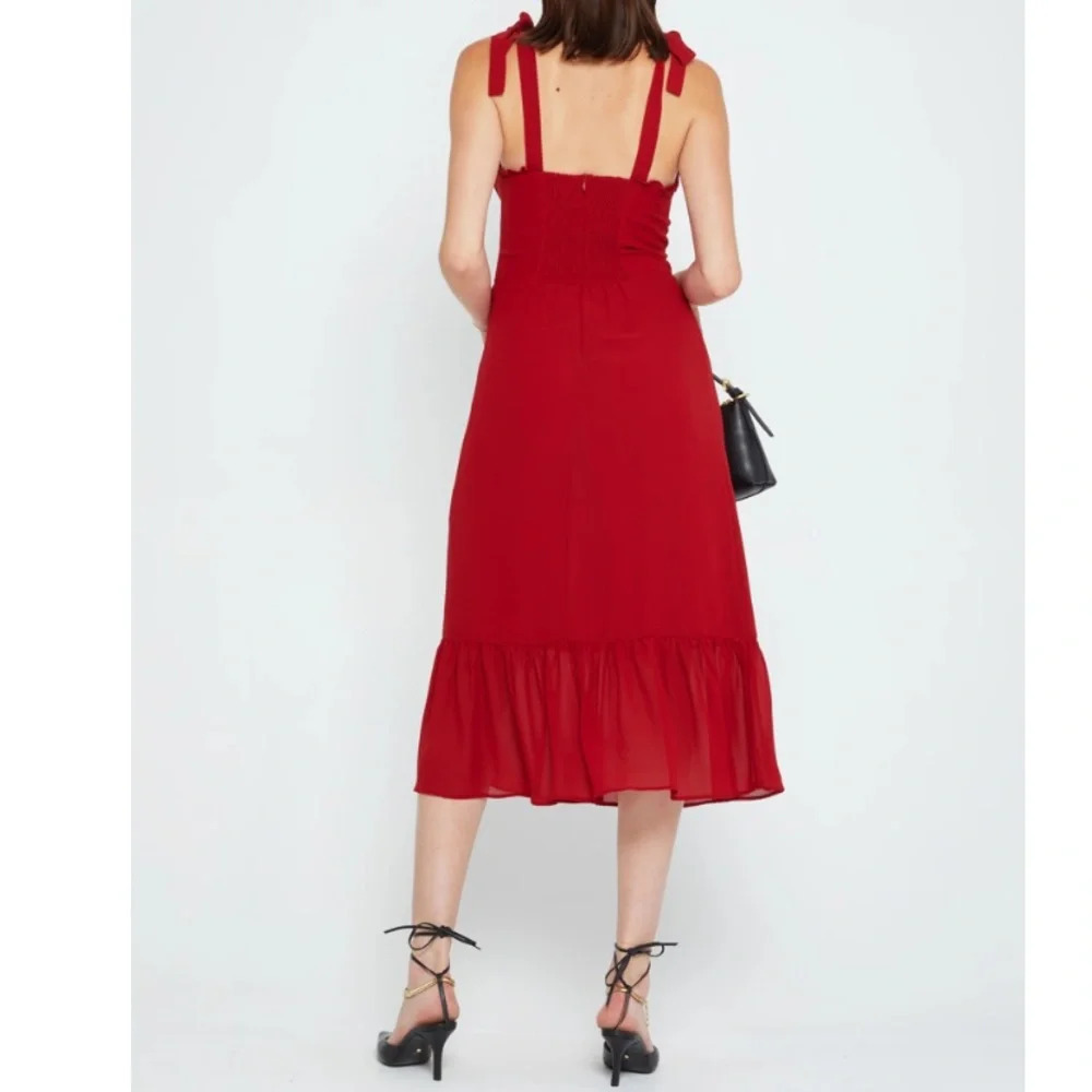 Alice + Olivia O.P.T. Corset Smocked Ruffle Red Midi Dress Medium New Cocktail - Picture 5 of 14